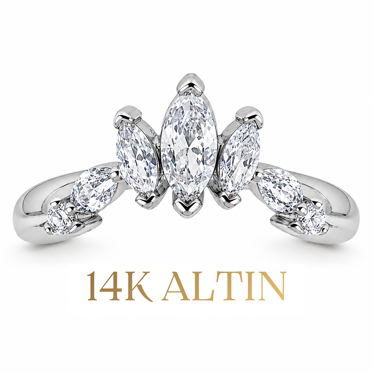 14K Markiz Taşlı Stacking Yüzük