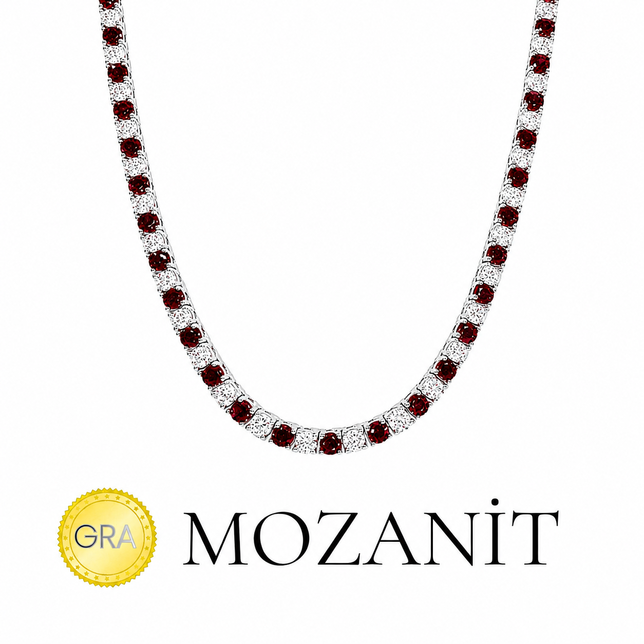 Mozanit Üç Mm Bordo Taşlı Suyolu Kolye