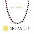 14K Üç mm Bordo Taşlı Mozanit Suyolu Kolye