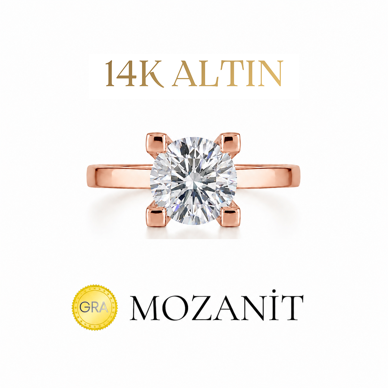 14K 0.80 Karat Mozanit Tektaş Yüzük