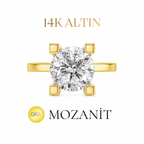 14K İki Karat Mozanit Tektaş Yüzük