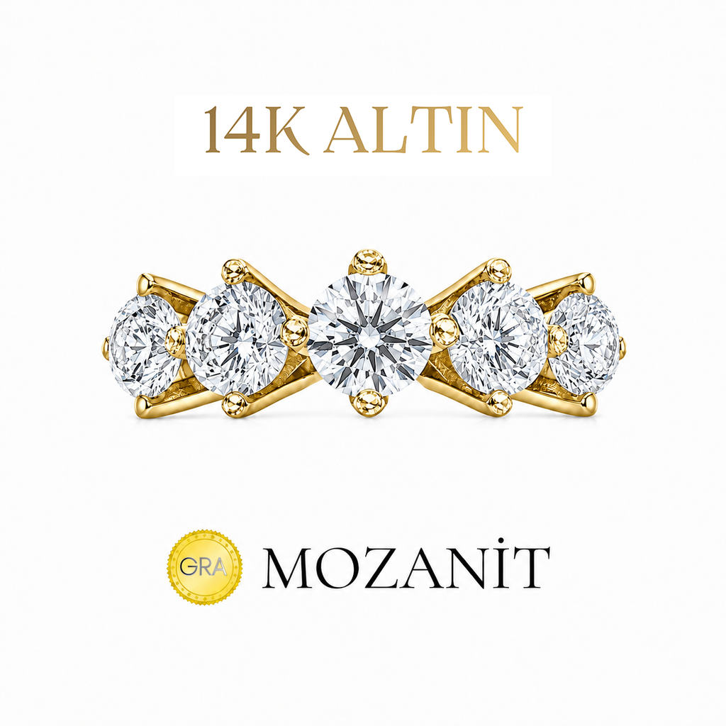 14K Three Carat Moissanite Five-Stone Ring