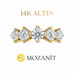14K Dreikaräter Moissanit Fünfsteinring