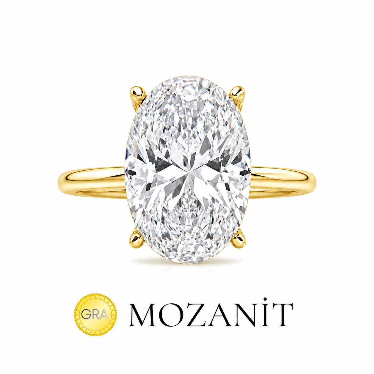 Mozanit Taşlı Uzun Oval Tektaş Yüzük