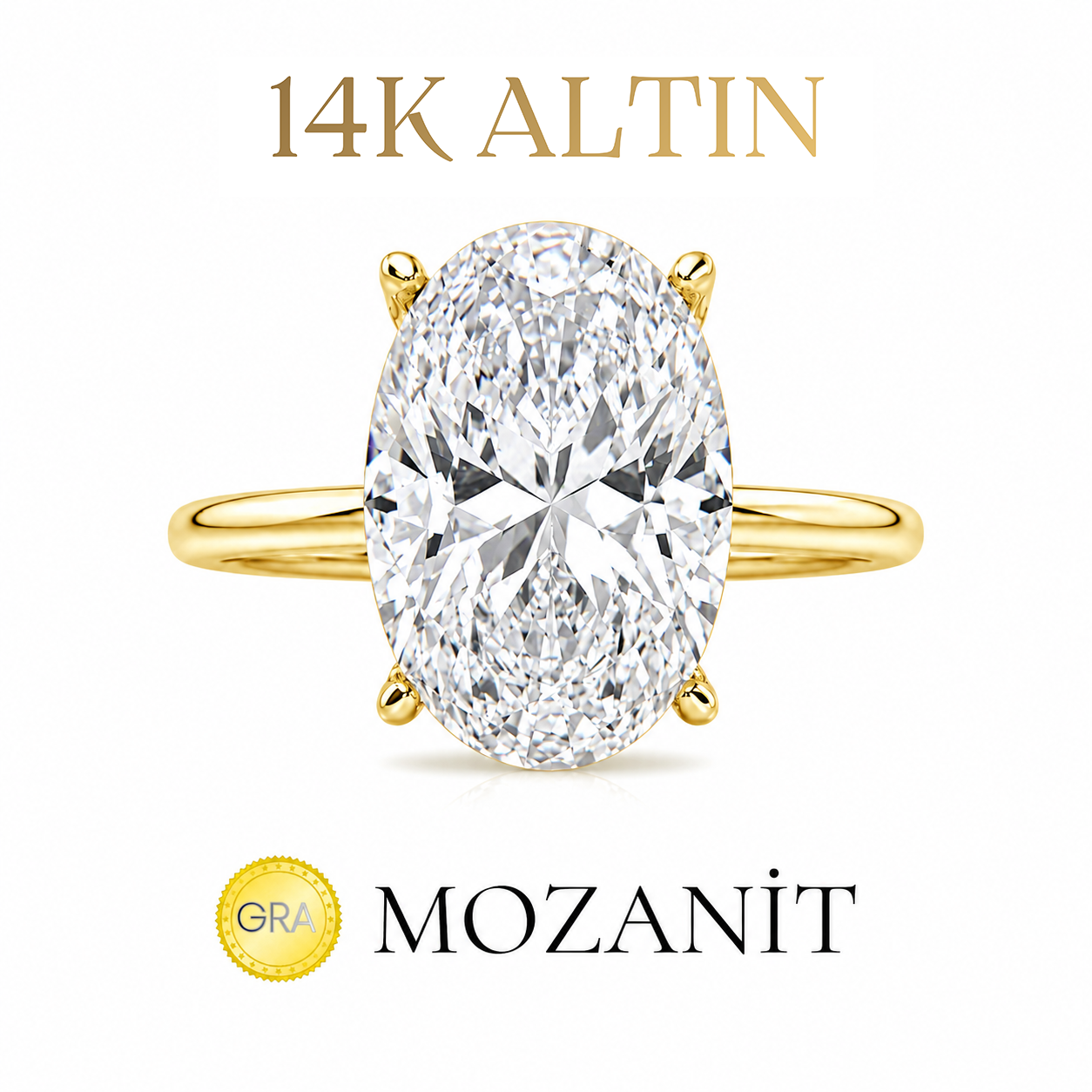 14K Moissanitstein-Fassung, langer, ovaler Solitärring