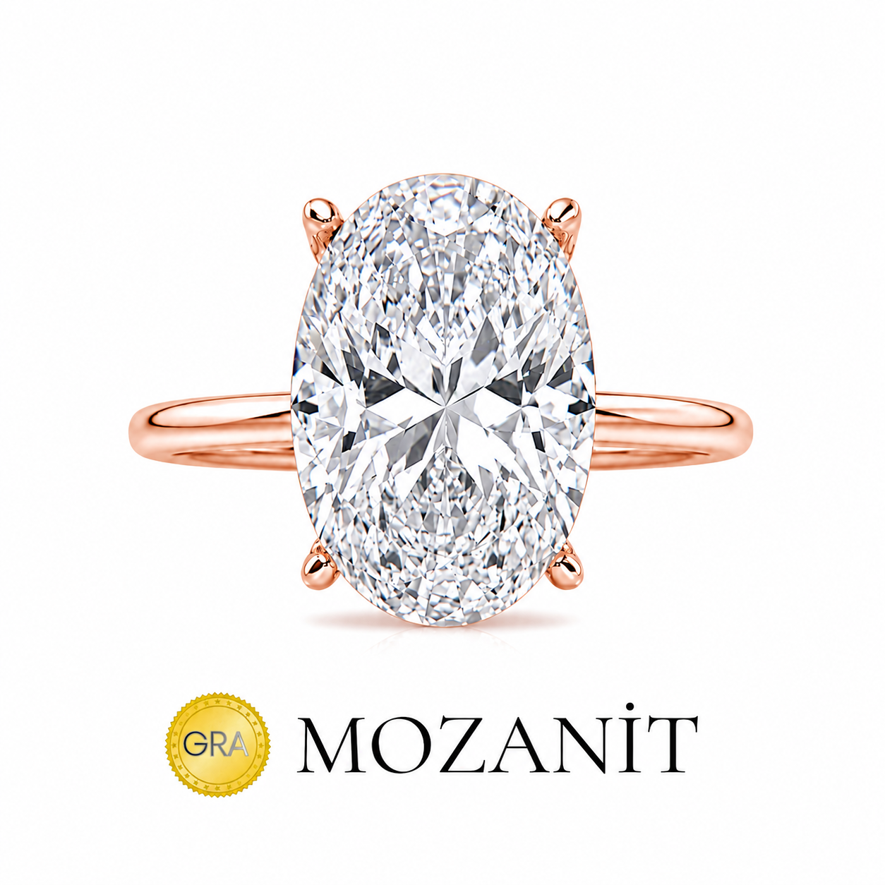 Mozanit Taşlı Uzun Oval Tektaş Yüzük