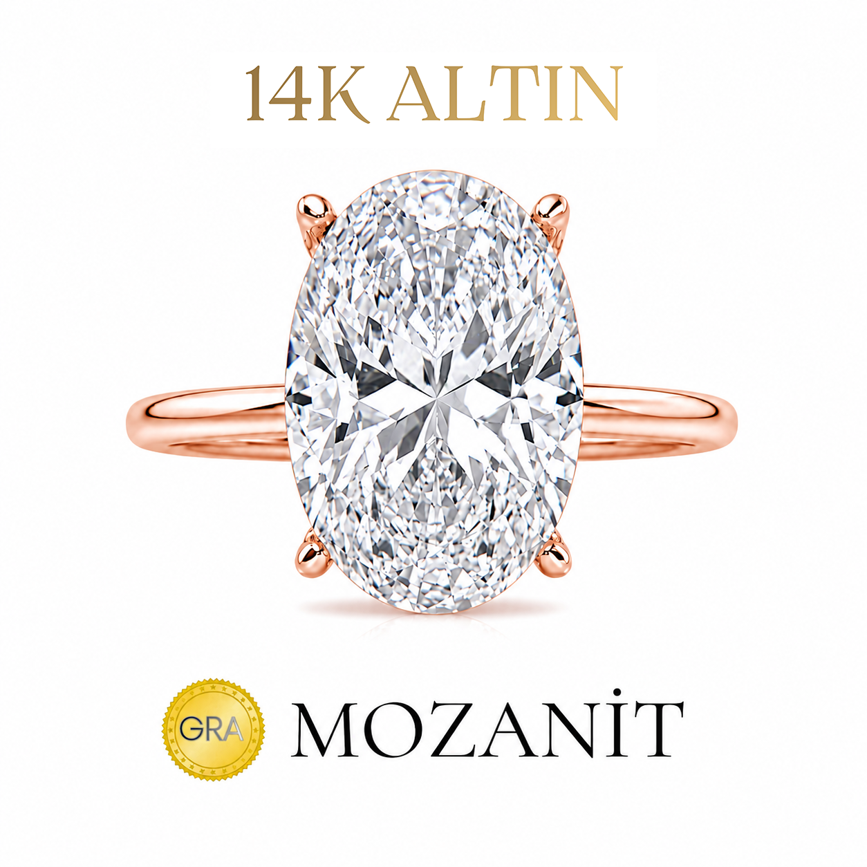 14K Moissanitstein-Fassung, langer, ovaler Solitärring