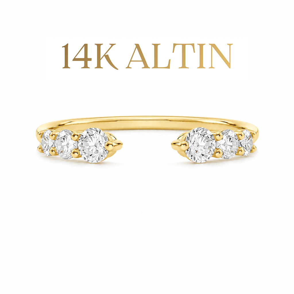 14K Open Band Yarımtur Stacking Yüzük