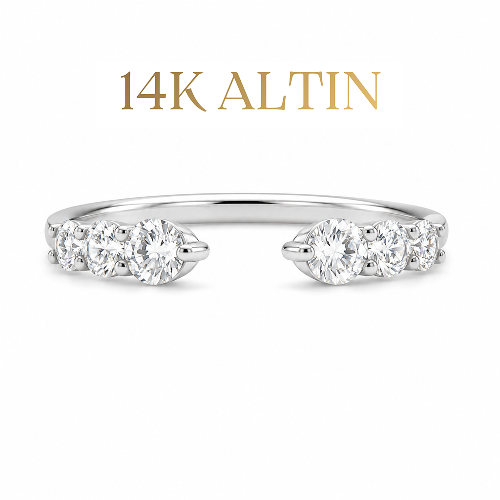 14K Open Band Yarımtur Stacking Yüzük