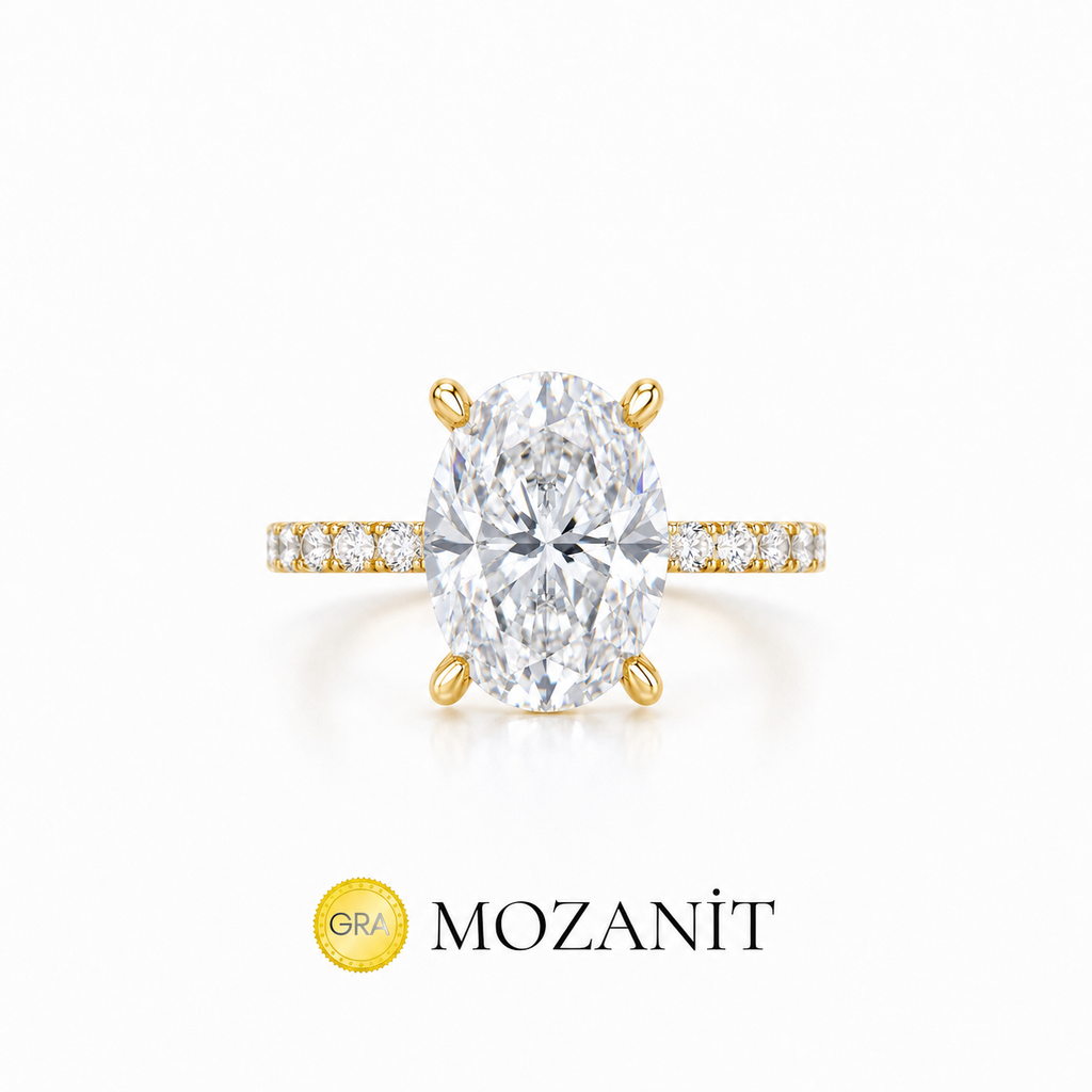 İki Karat Mozanit Uzun Oval Tektaş Yüzük