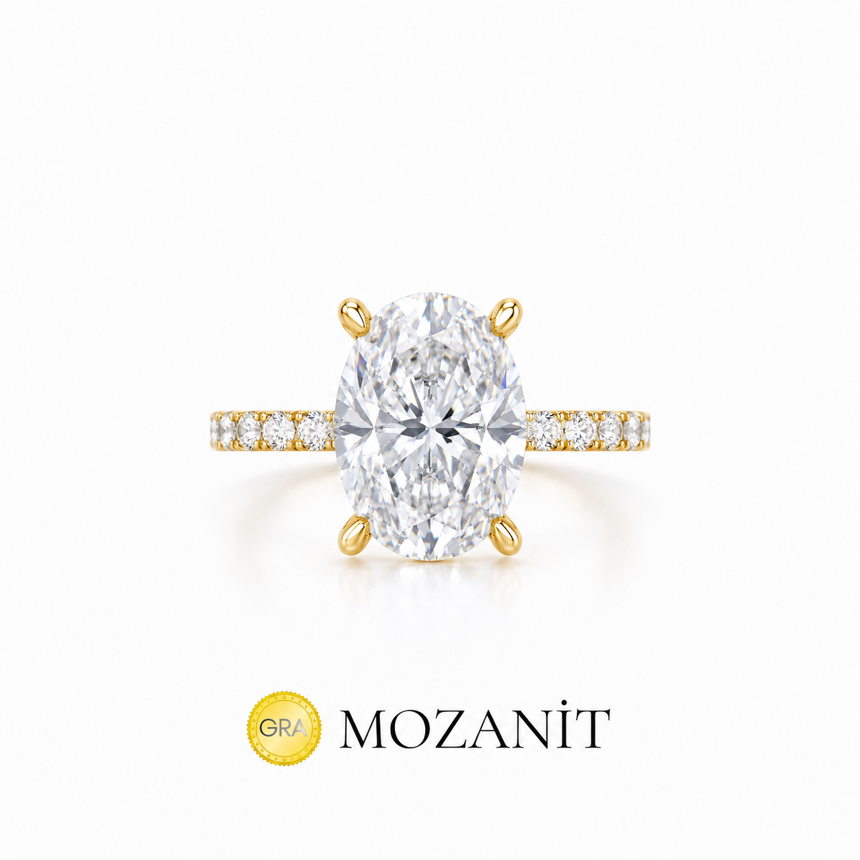İki Karat Mozanit Uzun Oval Tektaş Yüzük