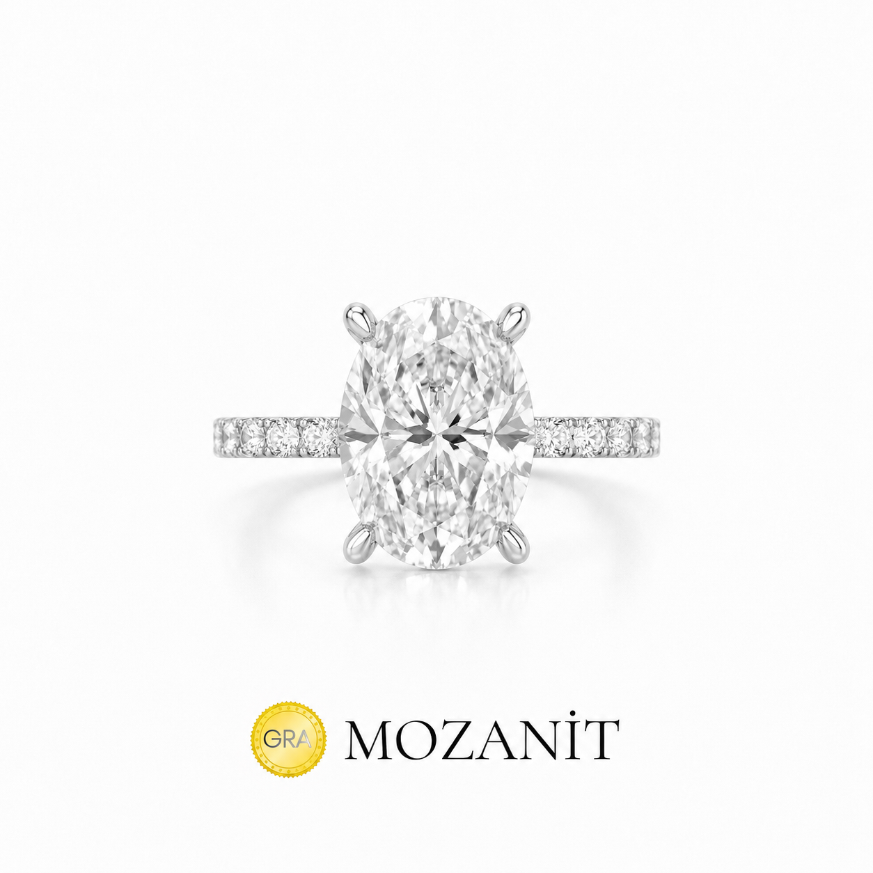 İki Karat Mozanit Uzun Oval Tektaş Yüzük