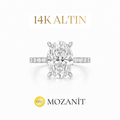 14K İki Karat Mozanit Uzun Oval Tektaş Yüzük