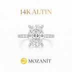 14K İki Karat Mozanit Uzun Oval Tektaş Yüzük