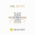 14K İki Karat Mozanit Uzun Oval Tektaş Yüzük