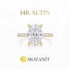 14K İki Karat Mozanit Uzun Oval Tektaş Yüzük