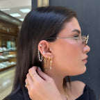 Taşlı Twin Chain Halka Küpe