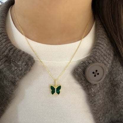 Butterfly Necklace with Malachite Stone in the Middle