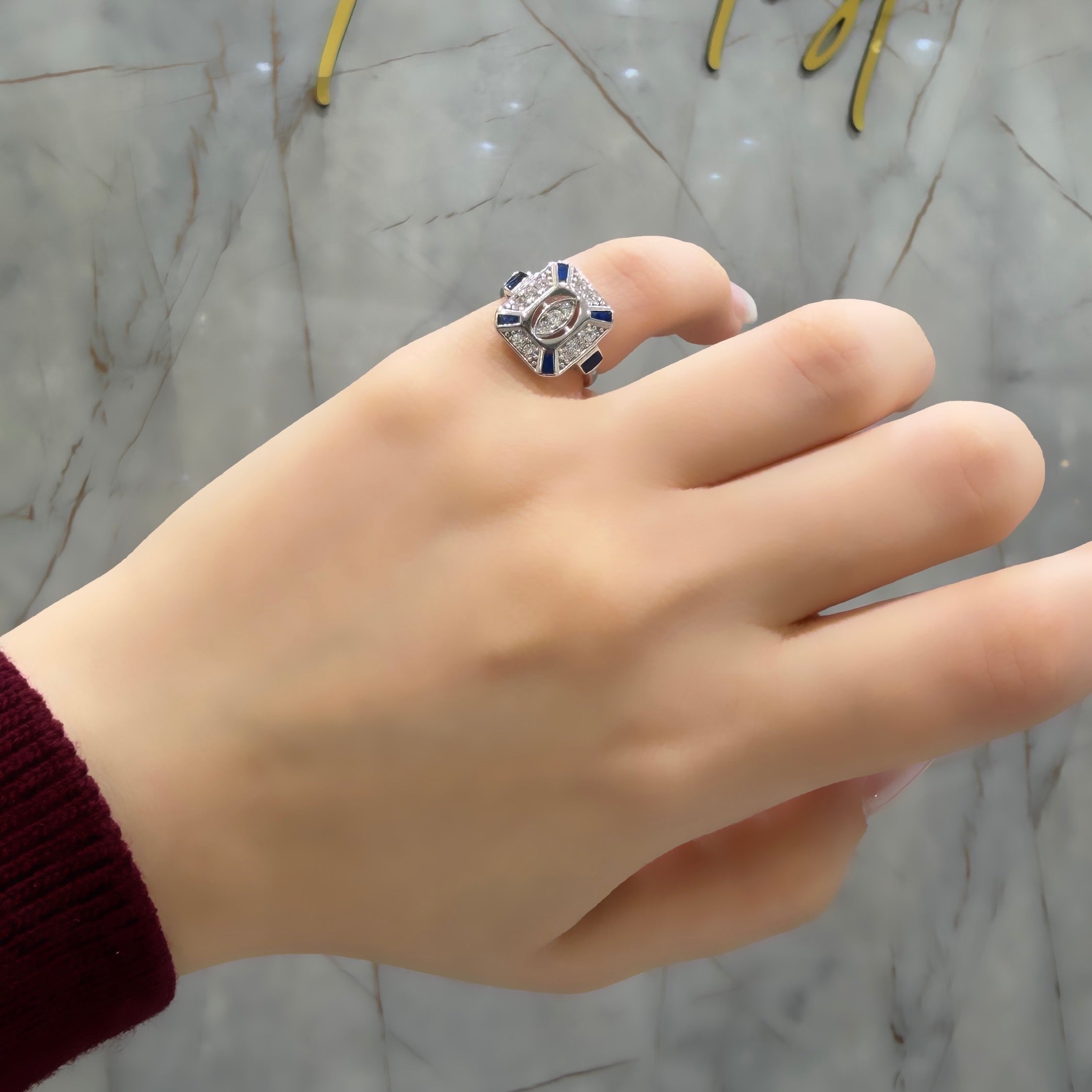 Vintage Renkli Taşlı Serçe Yüzük