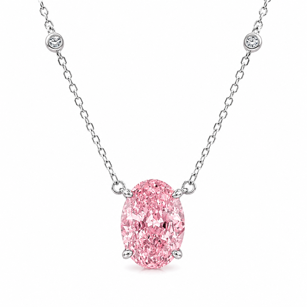 Pink Ice Cut Stone Oval Cut Necklace