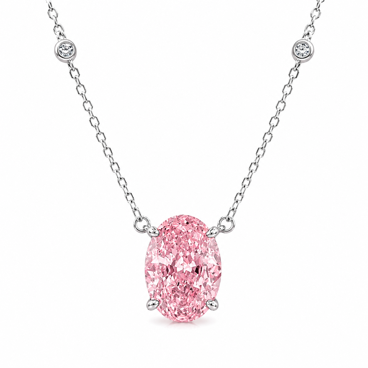 Pembe Ice Cut Taşlı Oval Kesim Kolye