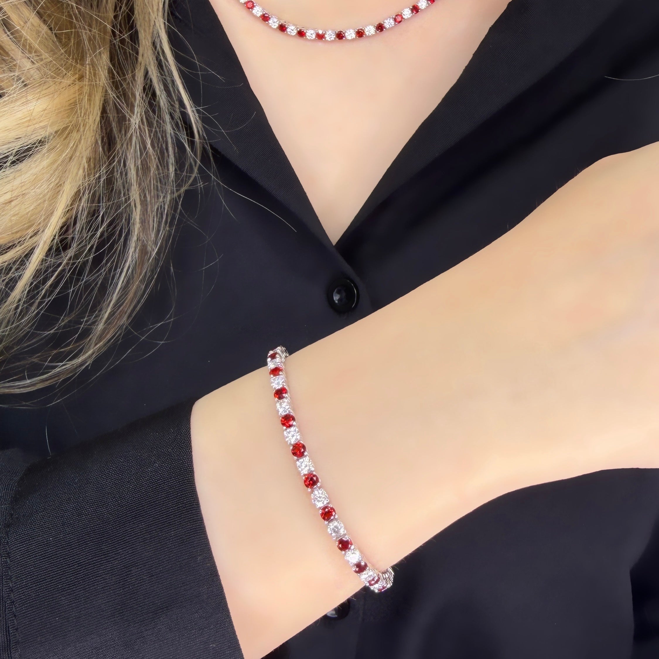 Three MM Burgundy Stone Tennis Bracelet