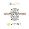 14K Üç Buçuk Mozanit Uzun Oval Tektaş Yüzük