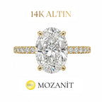 14K Üç Buçuk Mozanit Uzun Oval Tektaş Yüzük