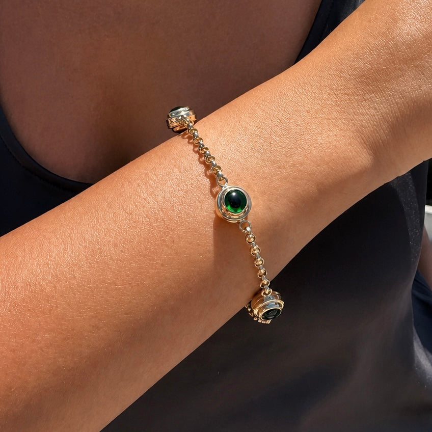 14K Dörtlü Yeşil Nazar Hollow Bileklik