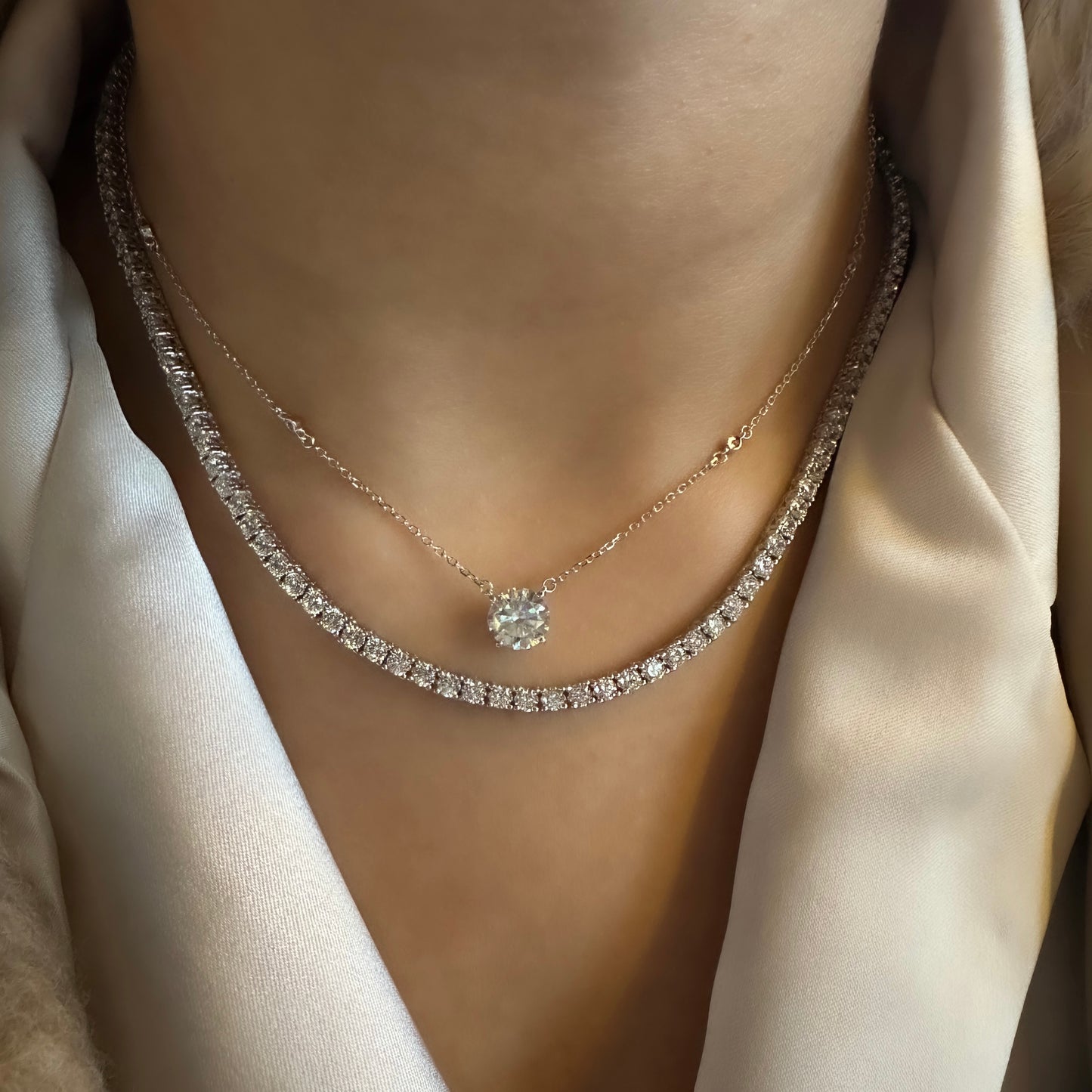 Three mm Moissanite Waterway Necklace