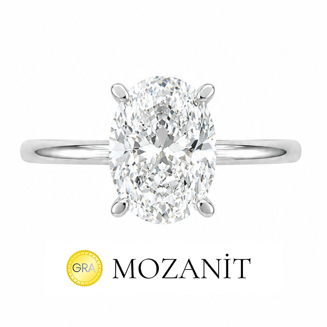 İki Karat Mozanit Oval Yüzük