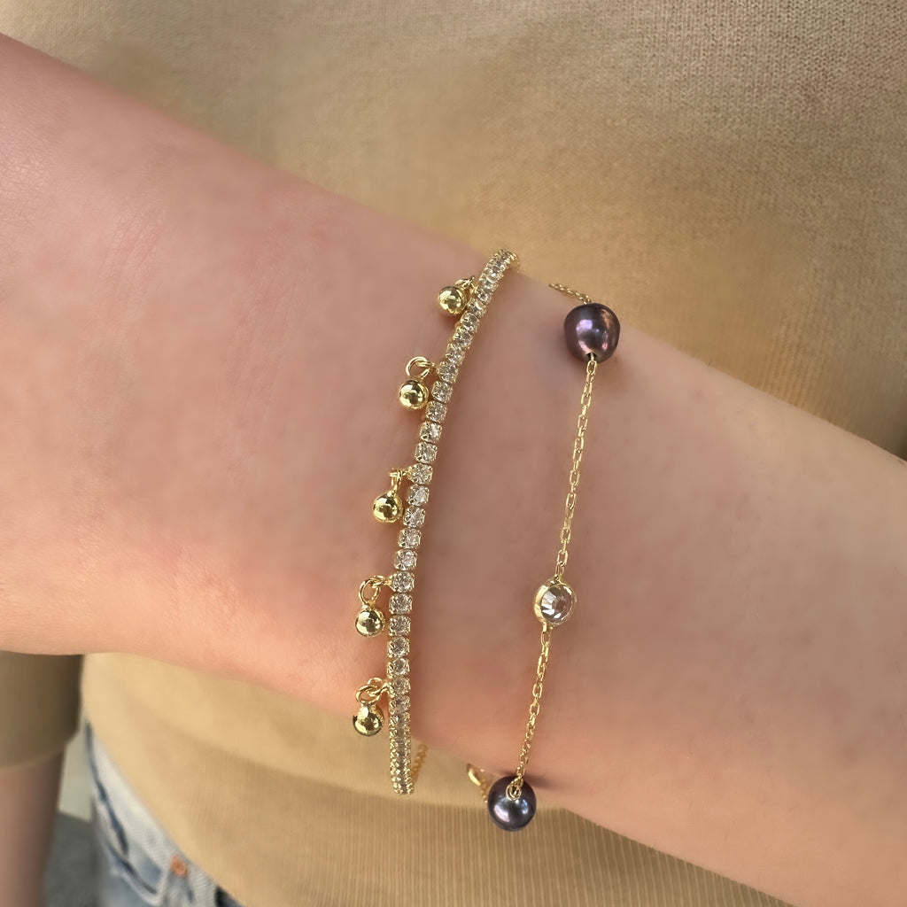 Siyah Taşlı İnci Bileklik