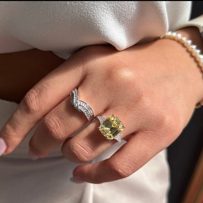 White Baguette Ring with Side Stones