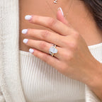14K Üç Buçuk Karat Mozanit Uzun Oval Tektaş Yüzük