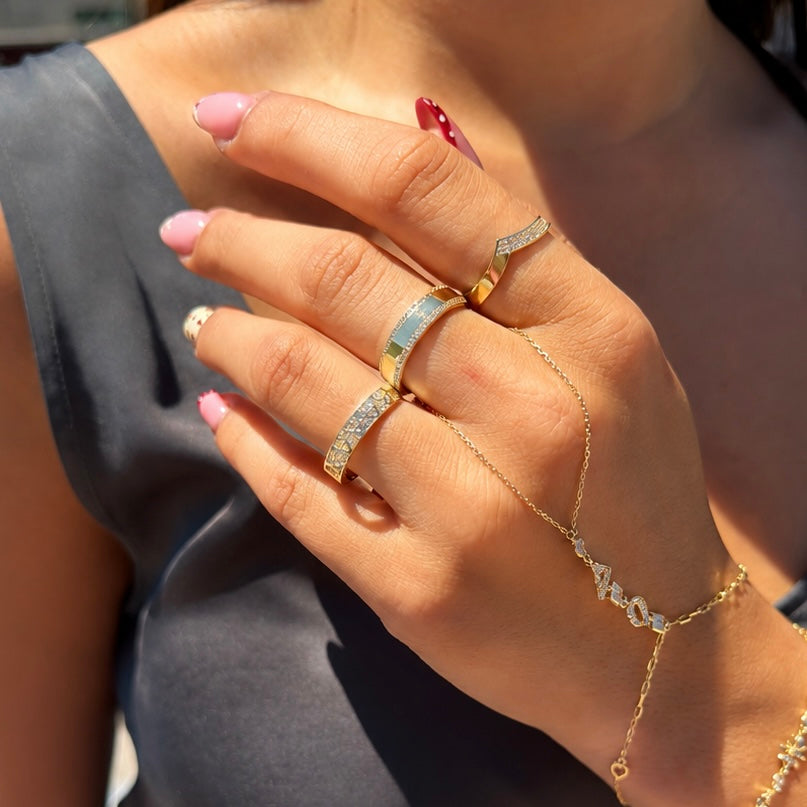 14K Amber V Kesim Taşlı Yüzük