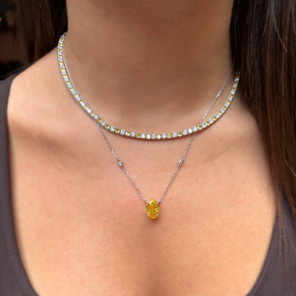 Yellow Ice Cut Stone Oval Cut Necklace