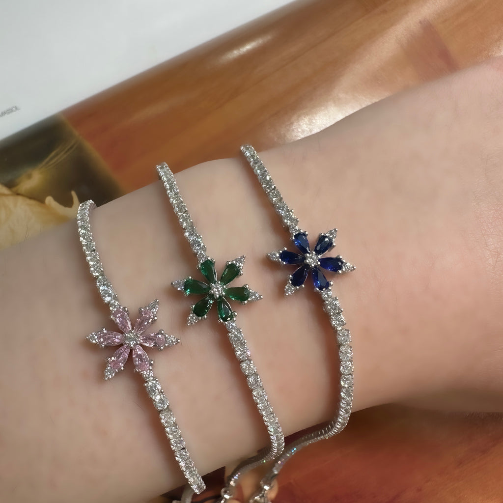 Colorful Stone Floral Tennis Bracelet