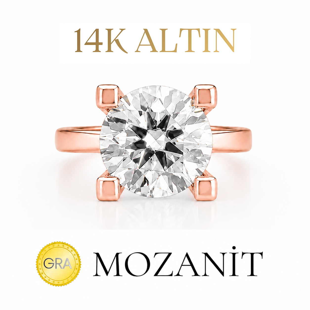 14K Four Carat Moissanite Solitaire Ring