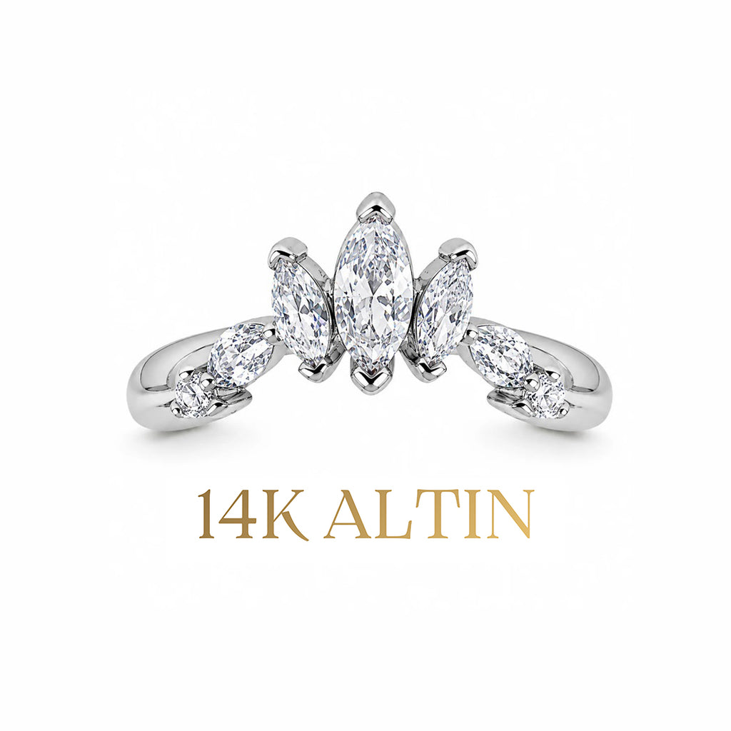 14K Markiz Taşlı Stacking Yüzük