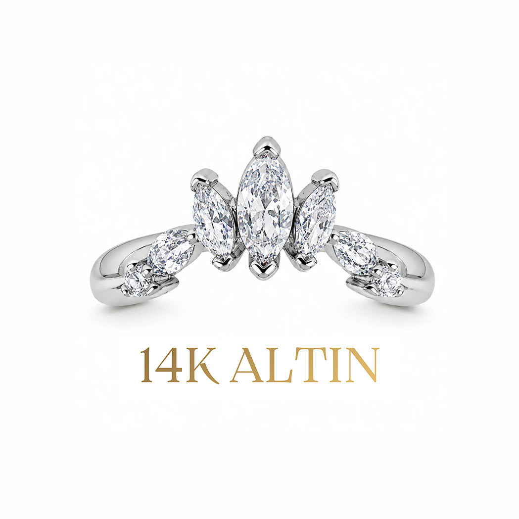 14K Markiz Taşlı Stacking Yüzük