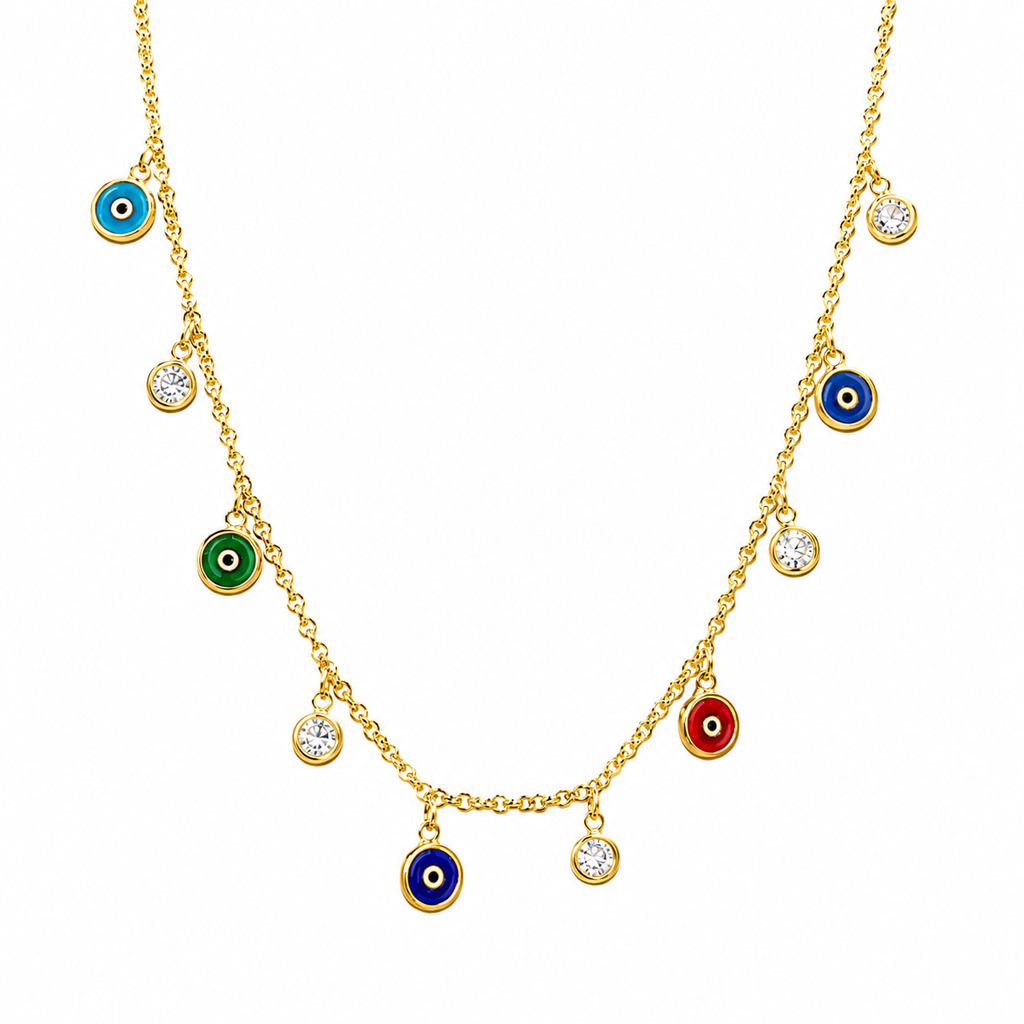 Rainbow Stone Evil Eye Necklace