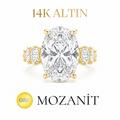 14K Kolu Oval Taşlı Oval Mozanit Yüzük