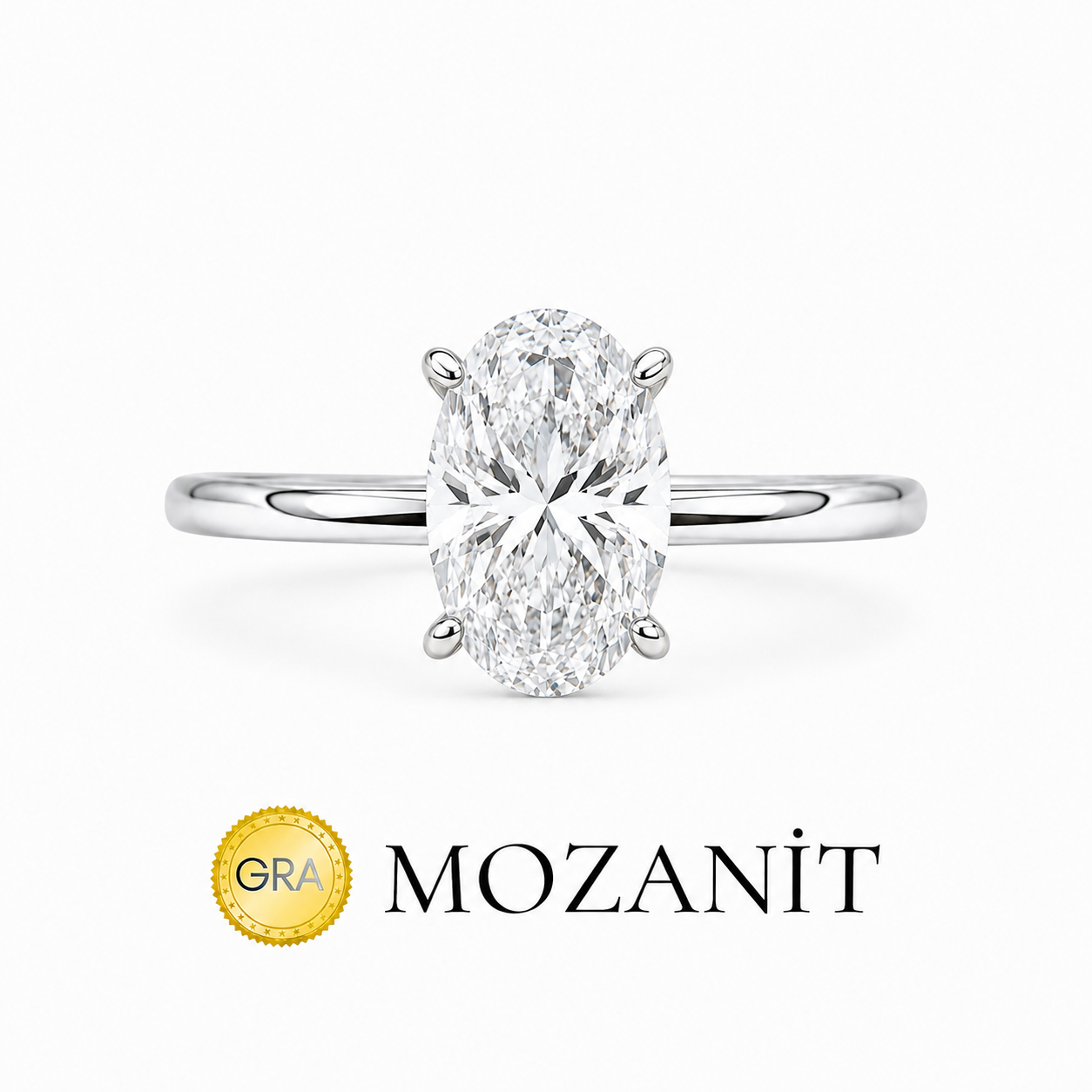 İki Karat Mozanit Oval Yüzük
