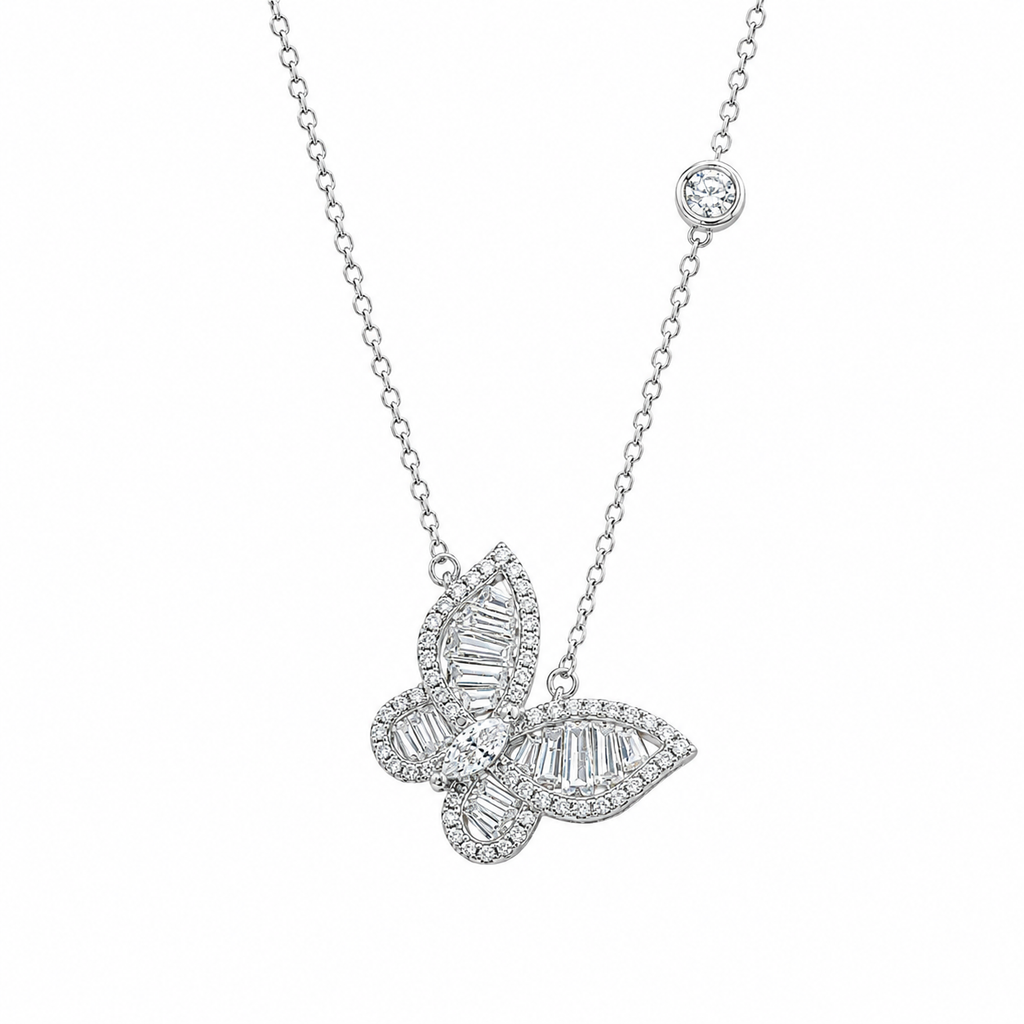 Baguette Stone Butterfly Necklace