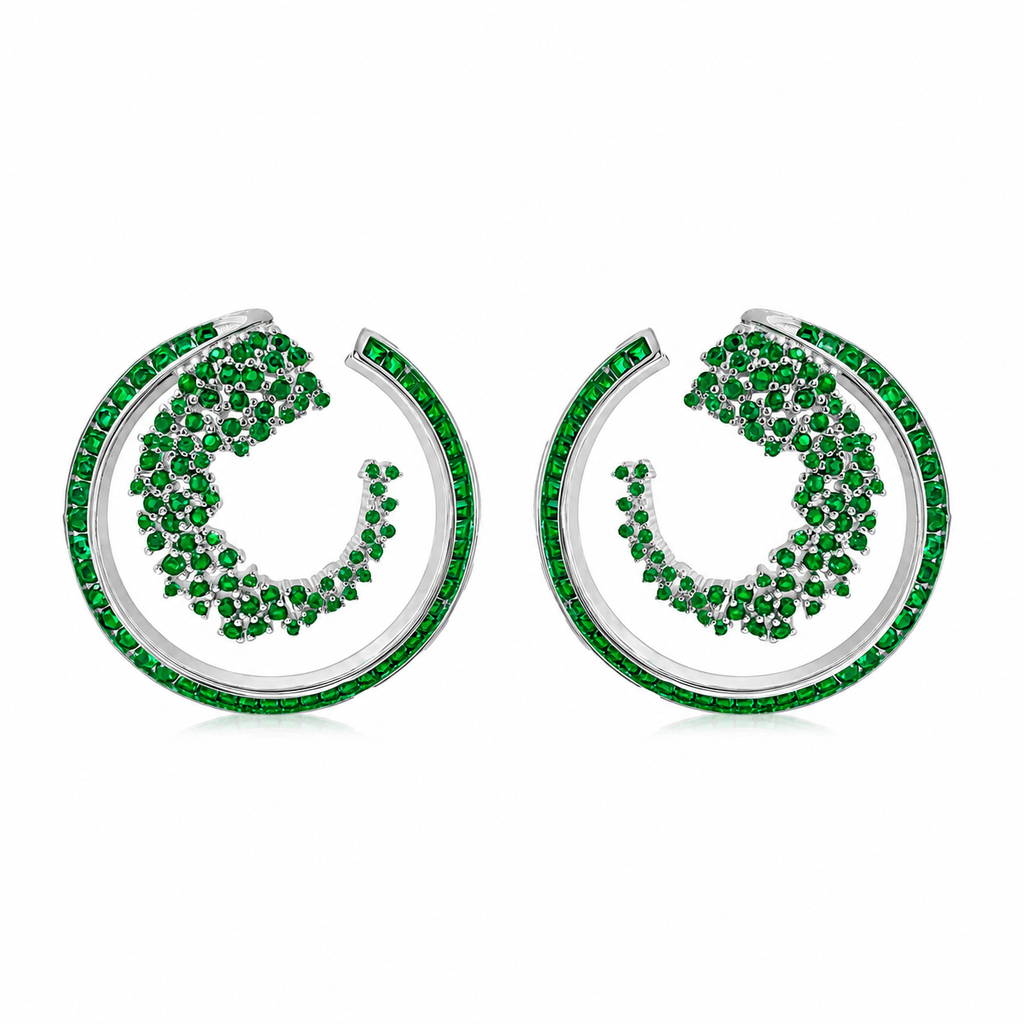 Green Stone Design Round Earrings