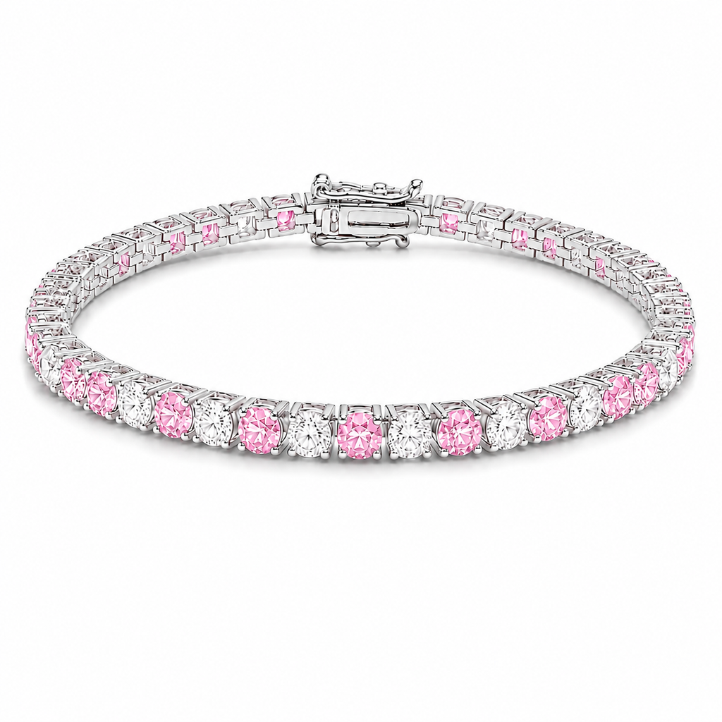 Armband mit 3 mm rosafarbenen Steinen und Wasserfall-Design