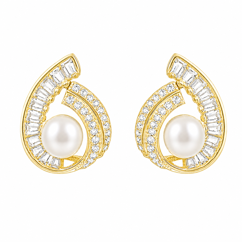 Baguette Stone Pearl Earrings