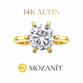14K İki Karat Altı Tırnak Mozanit Tektaş Yüzük