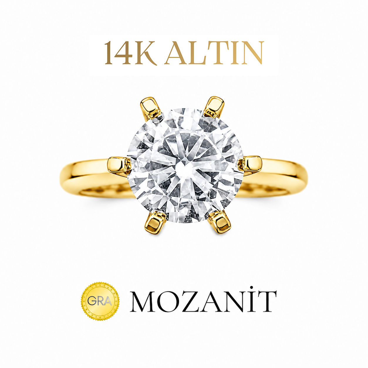 14K Two Carat Under Six-Prong Moissanite Solitaire Ring