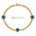 14K Üçlü Nazar Hollow Bileklik